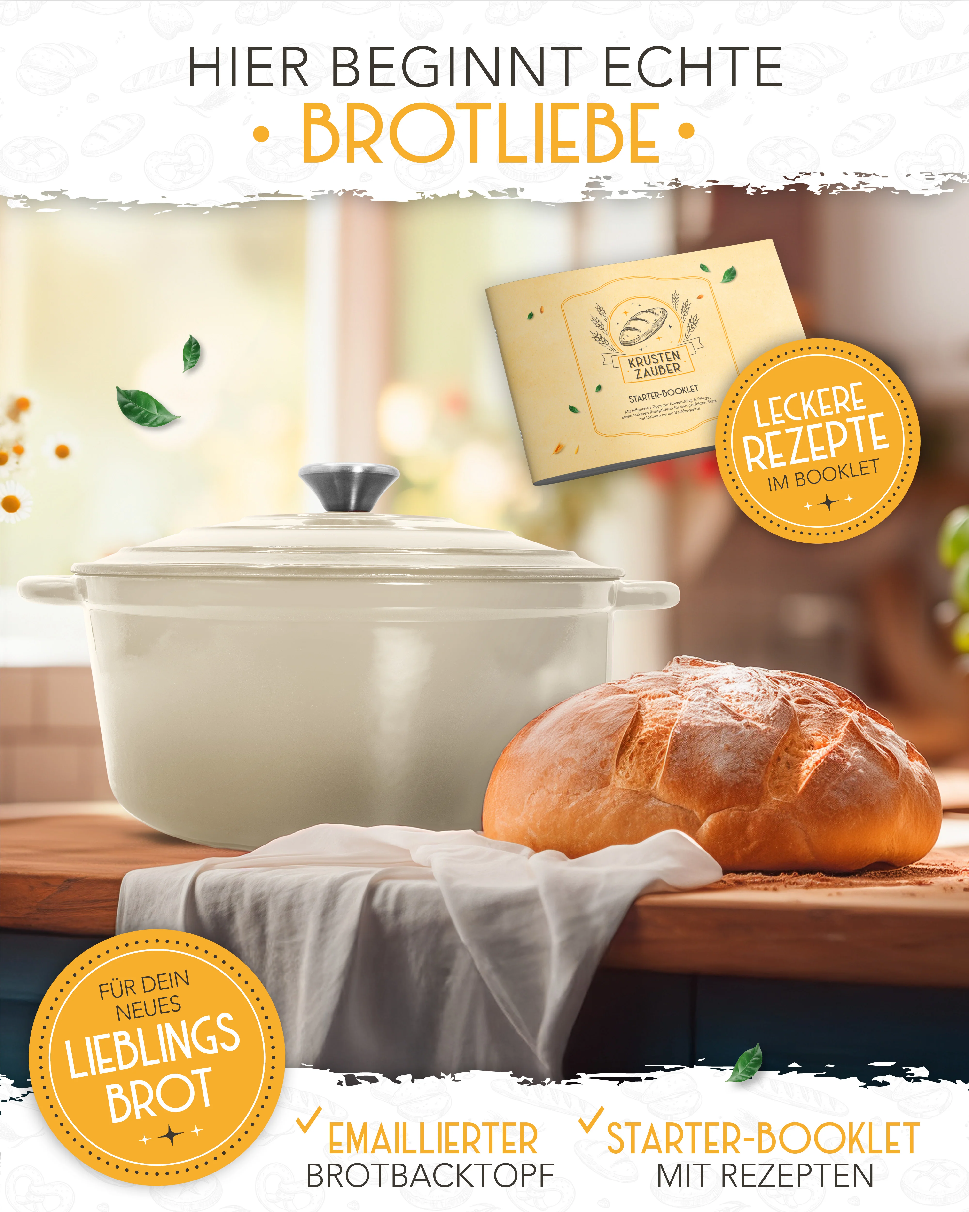 26cm Emaille Gusseisentopf in Creme - Einzeln - Image 3