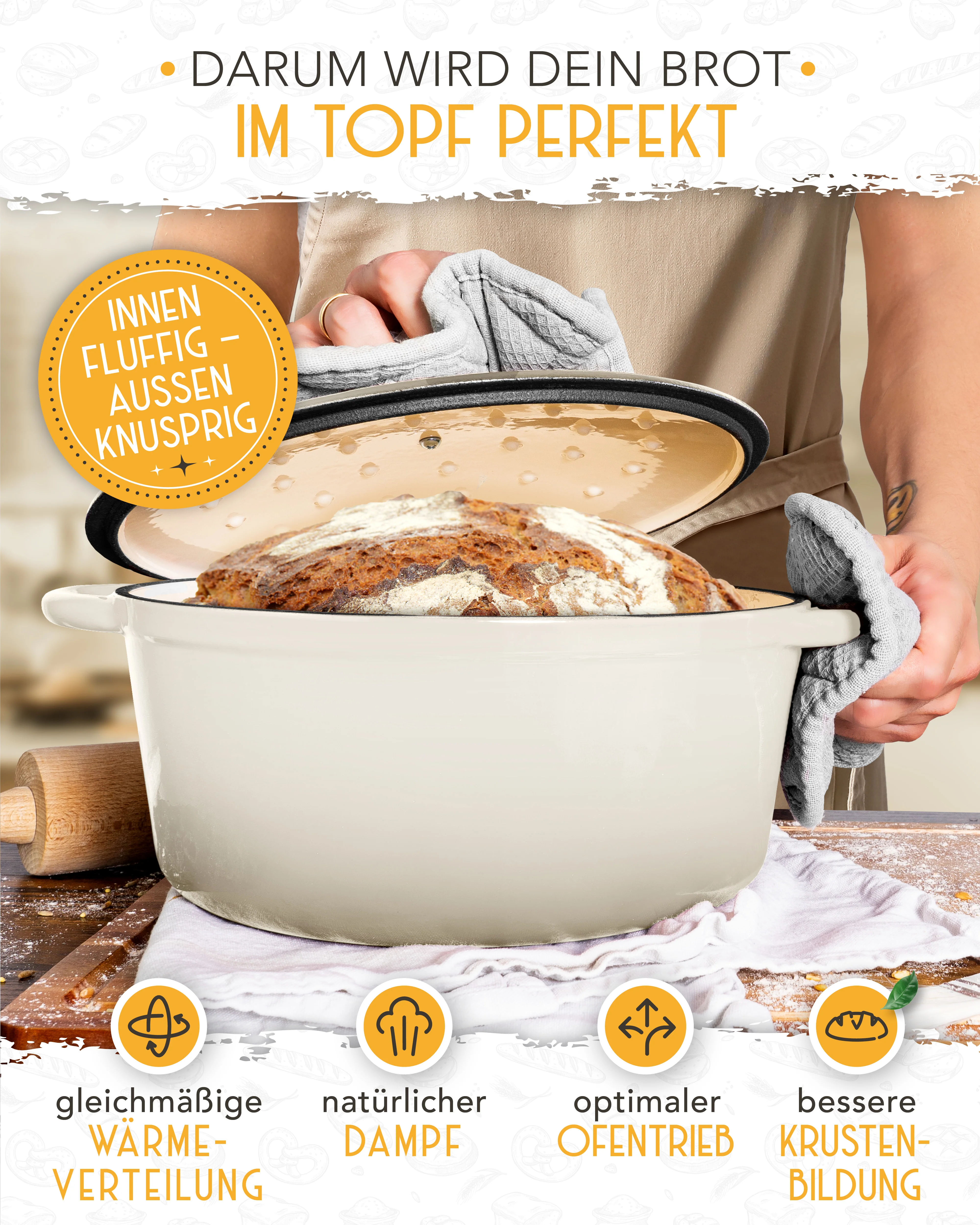 26cm Emaille Gusseisentopf in Creme - Einzeln - Image 5