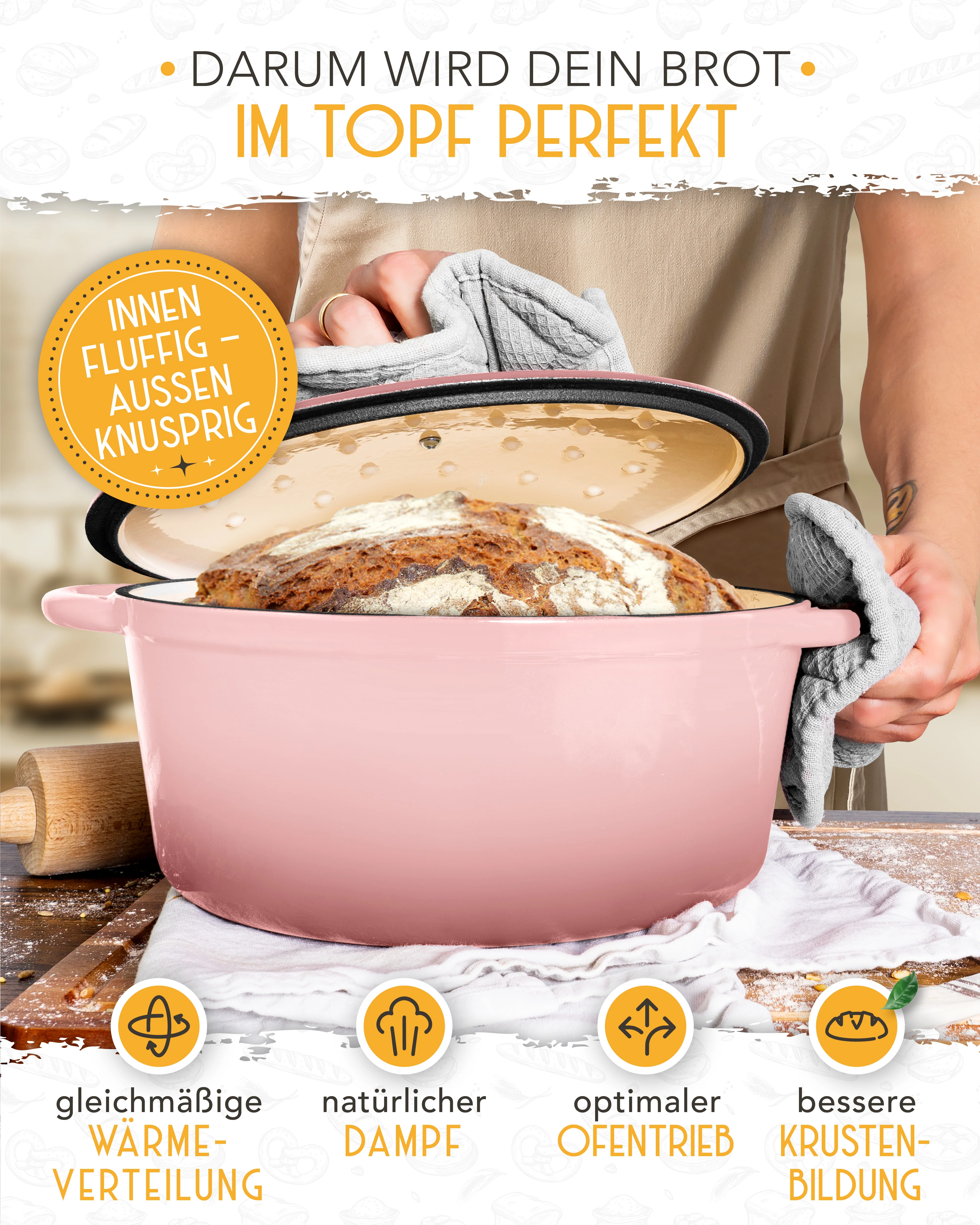 26cm Emaille Gusseisentopf in Rosa - Einzeln - Image 5