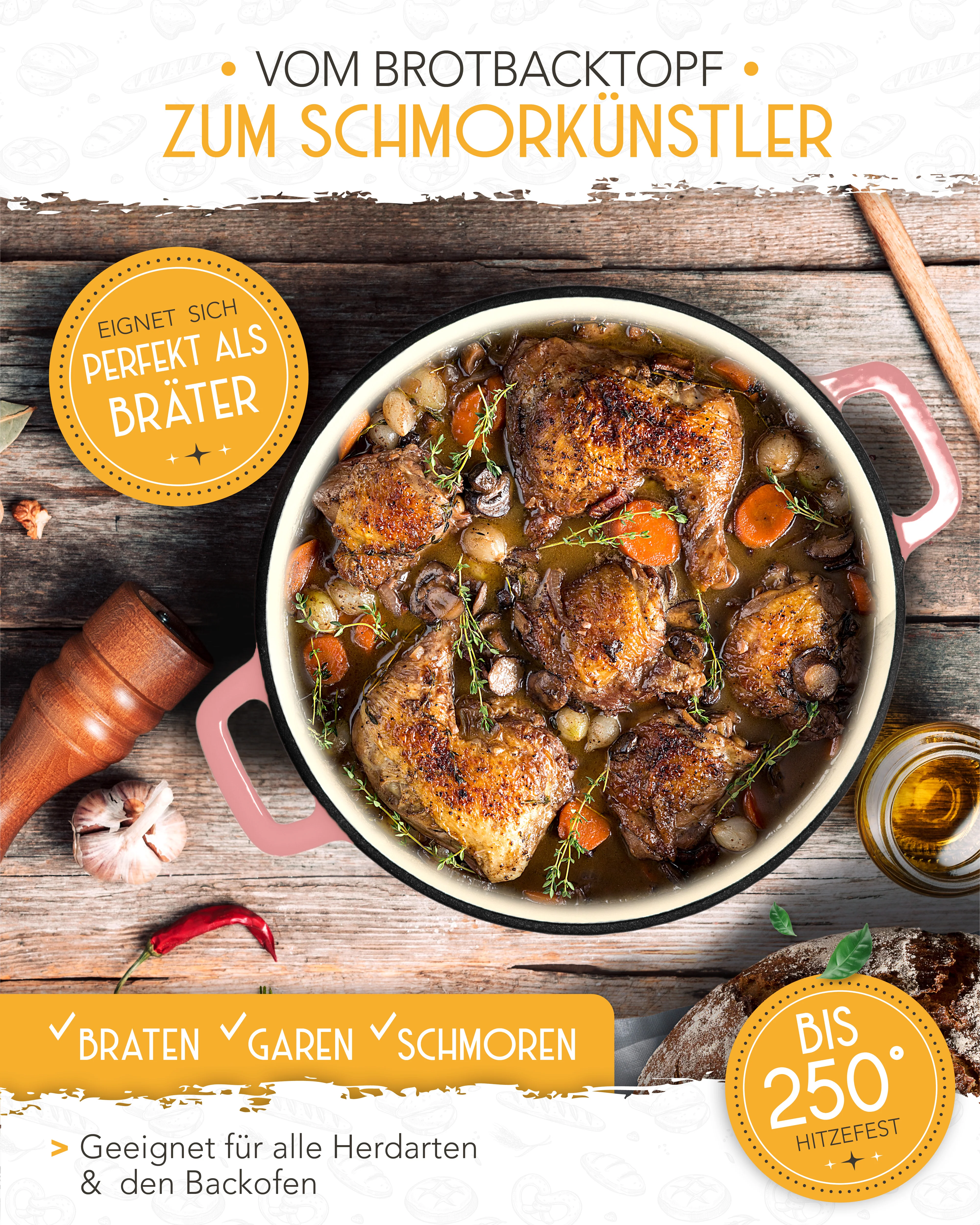 26cm Emaille Gusseisentopf in Rosa - Einzeln - Image 6