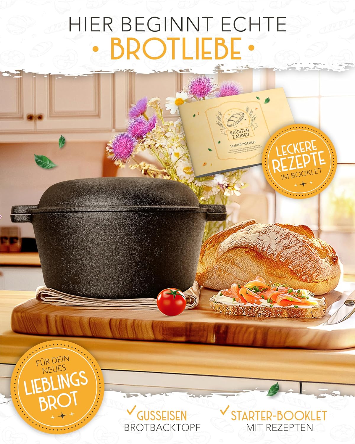 26cm Gusseisen Topf Brot backen - Einzeln - Image 3