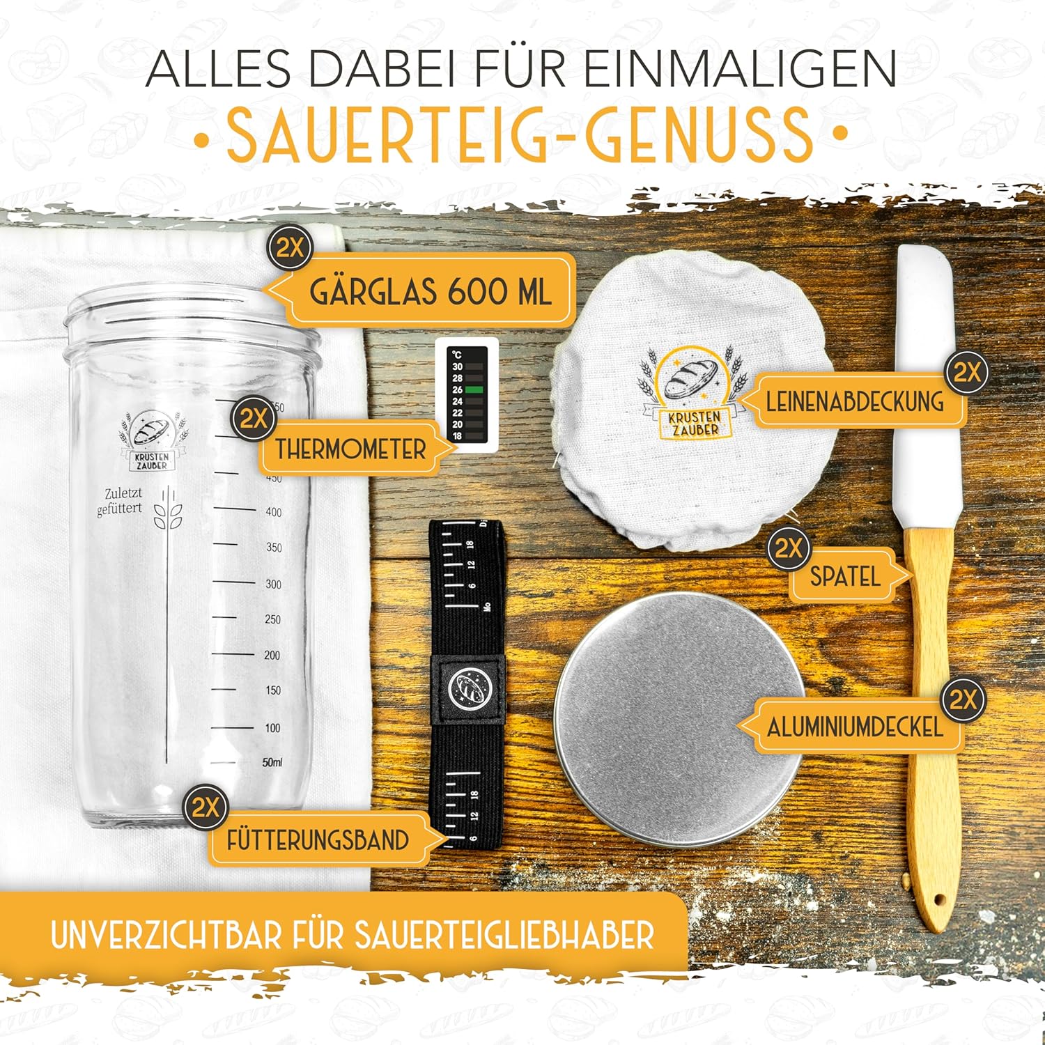 2x 600ml Starter Set - Gärglas mit Spatel und Thermometer - Image 4