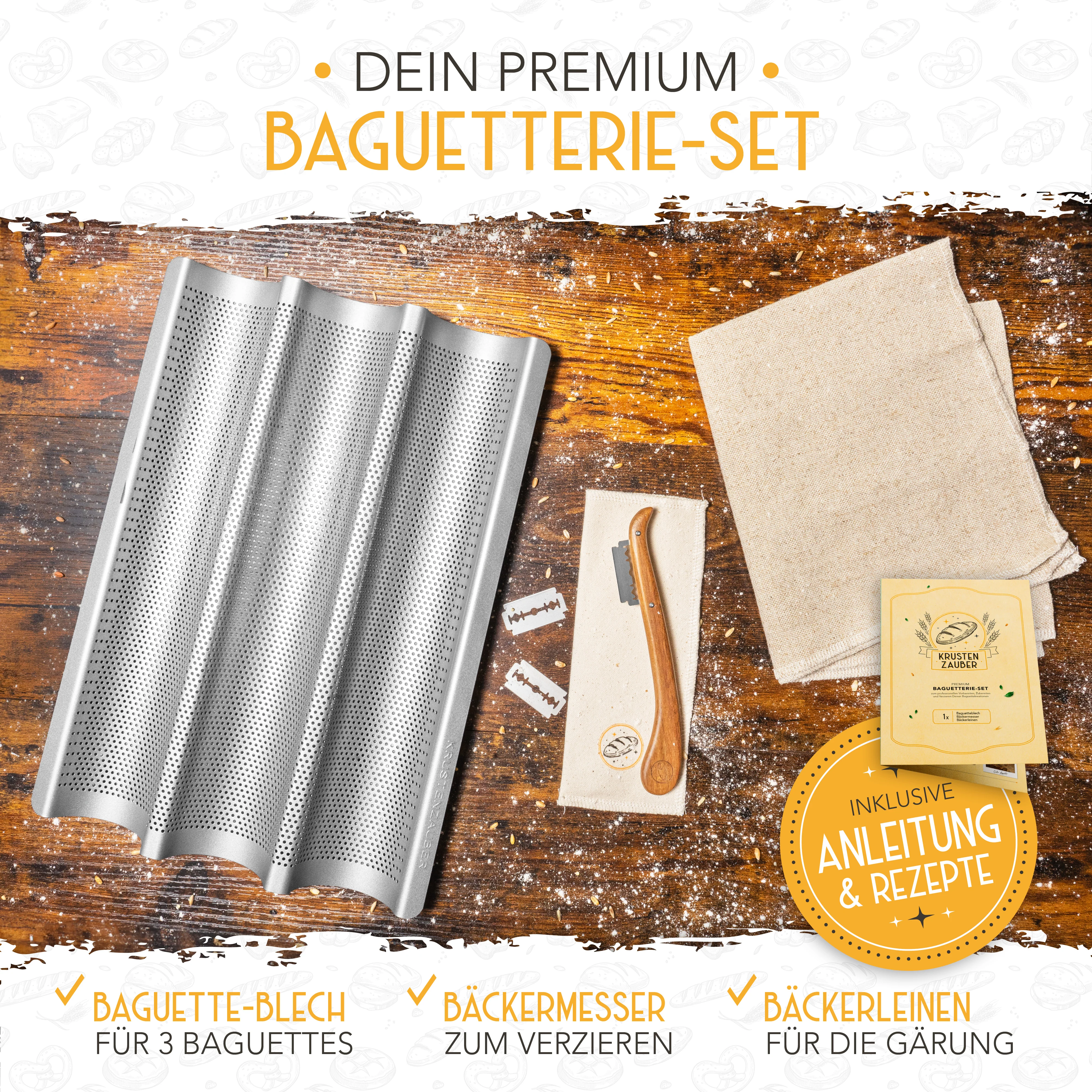 Baguette Backform (3 Mulden) + Bäckermesser + Bäckerleinen - Image 3