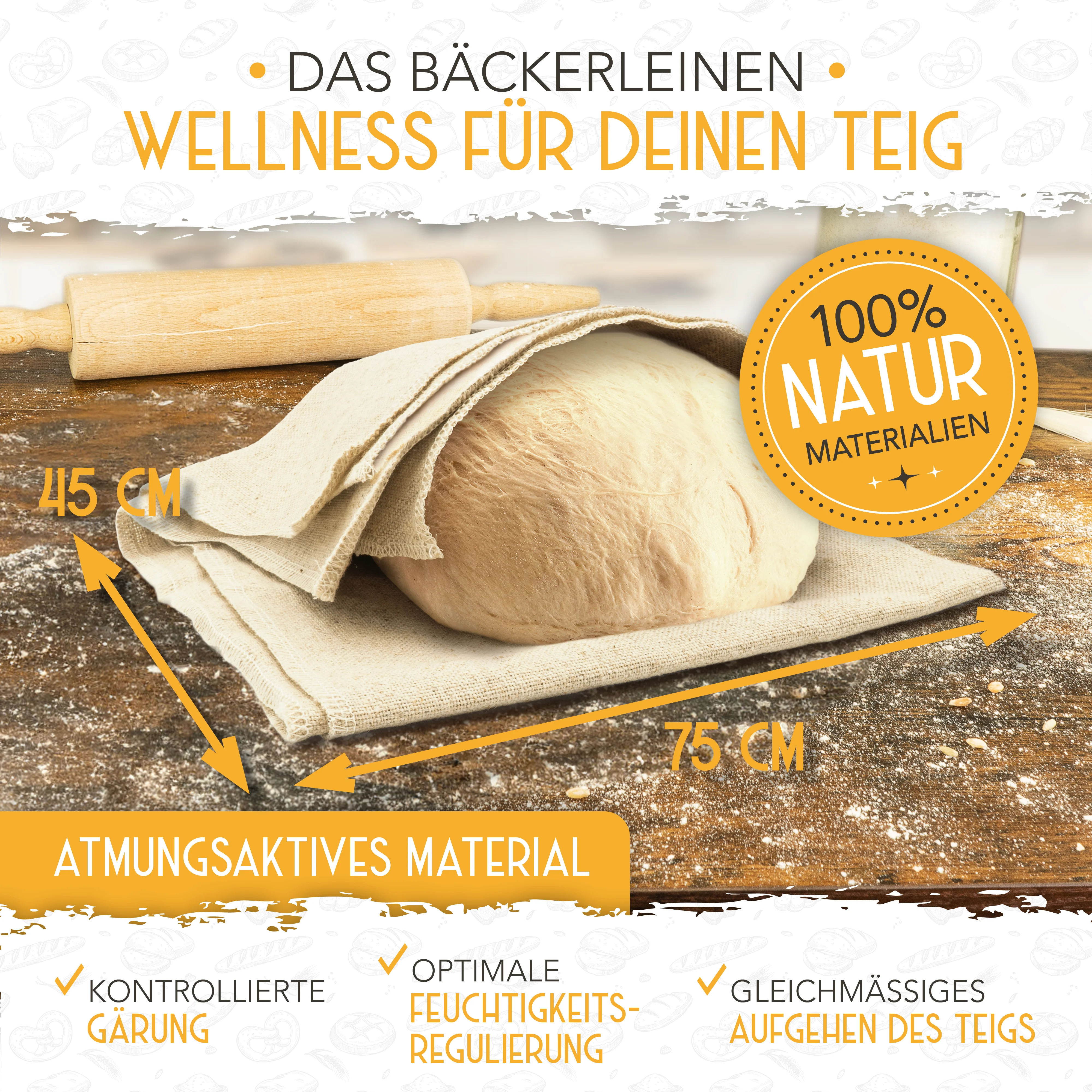 Baguette Backform (4 Mulden) + Bäckermesser + Bäckerleinen - Image 4