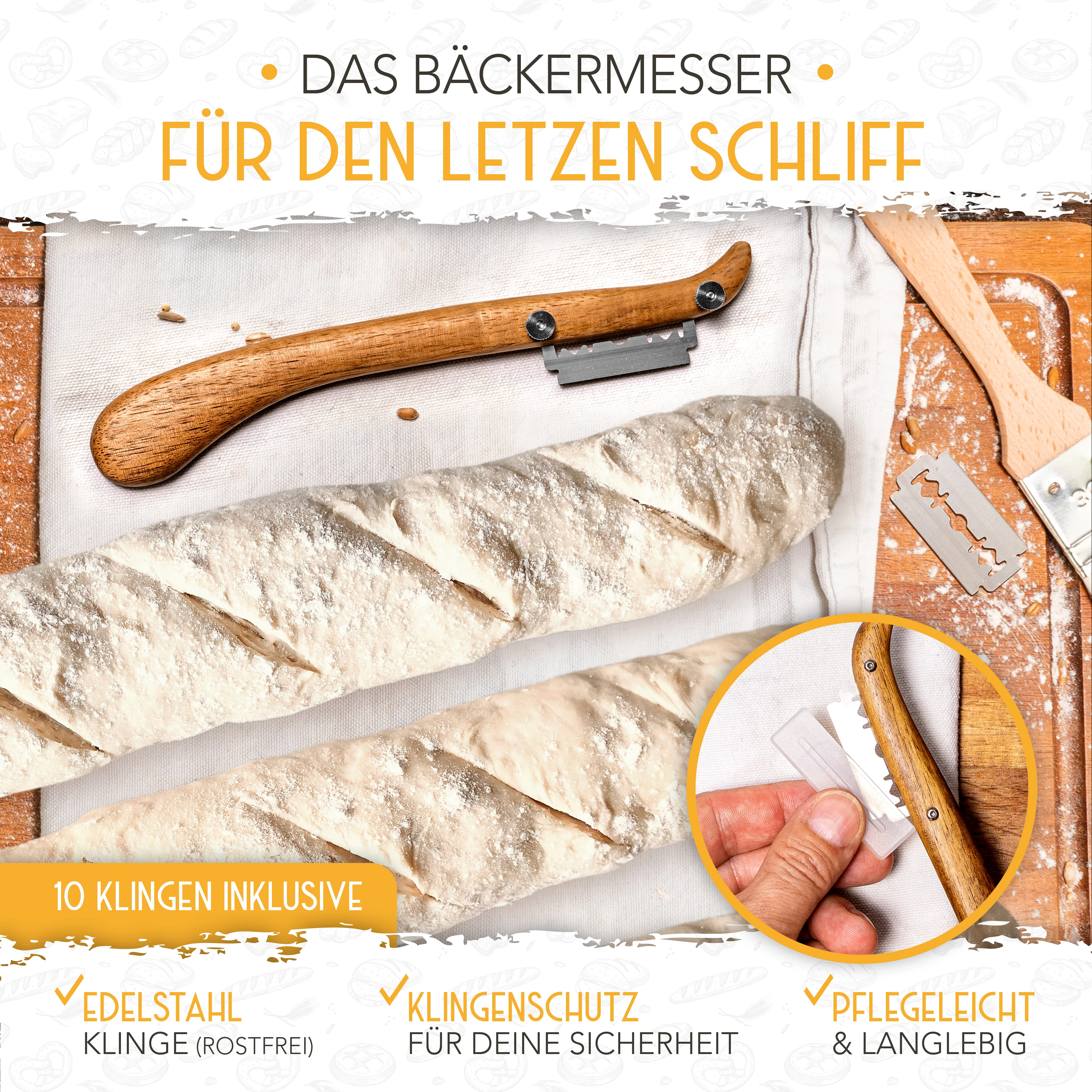 Baguette Backform (4 Mulden) + Bäckermesser + Bäckerleinen - Image 6
