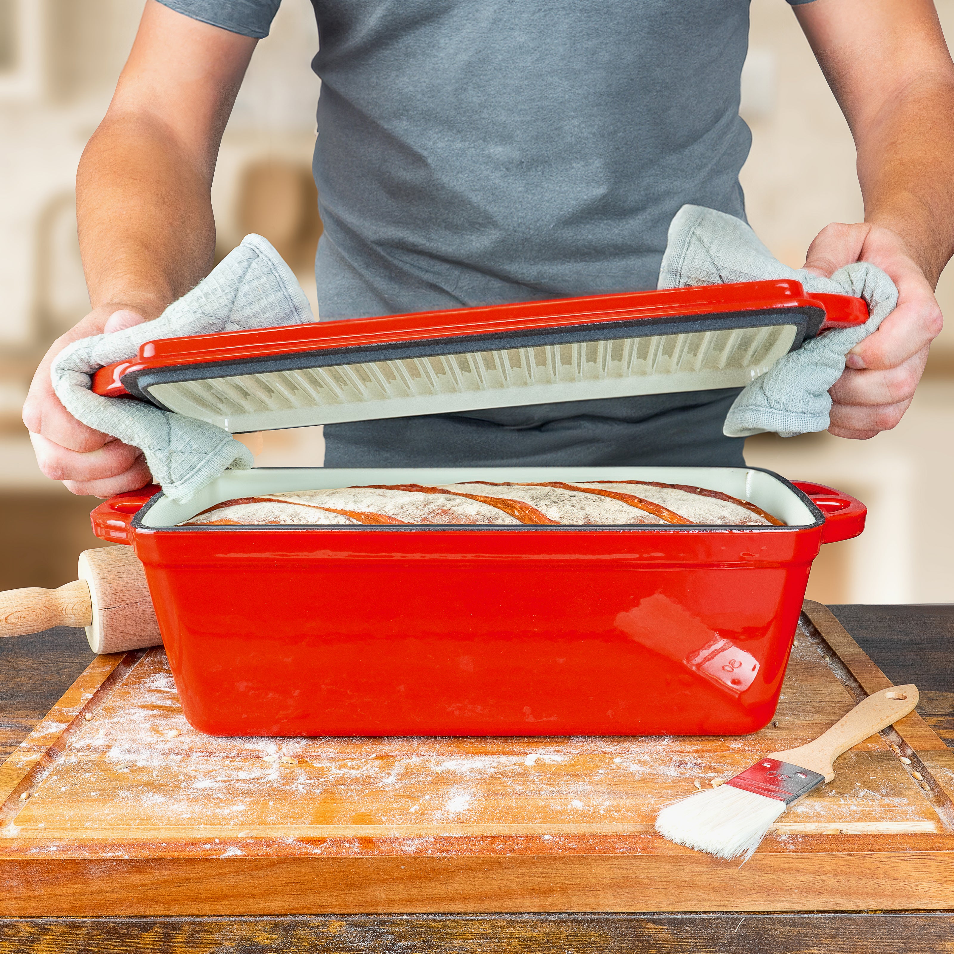 Emaille Brotbackform 28cm mit Deckel und Gärkorb - Image 13