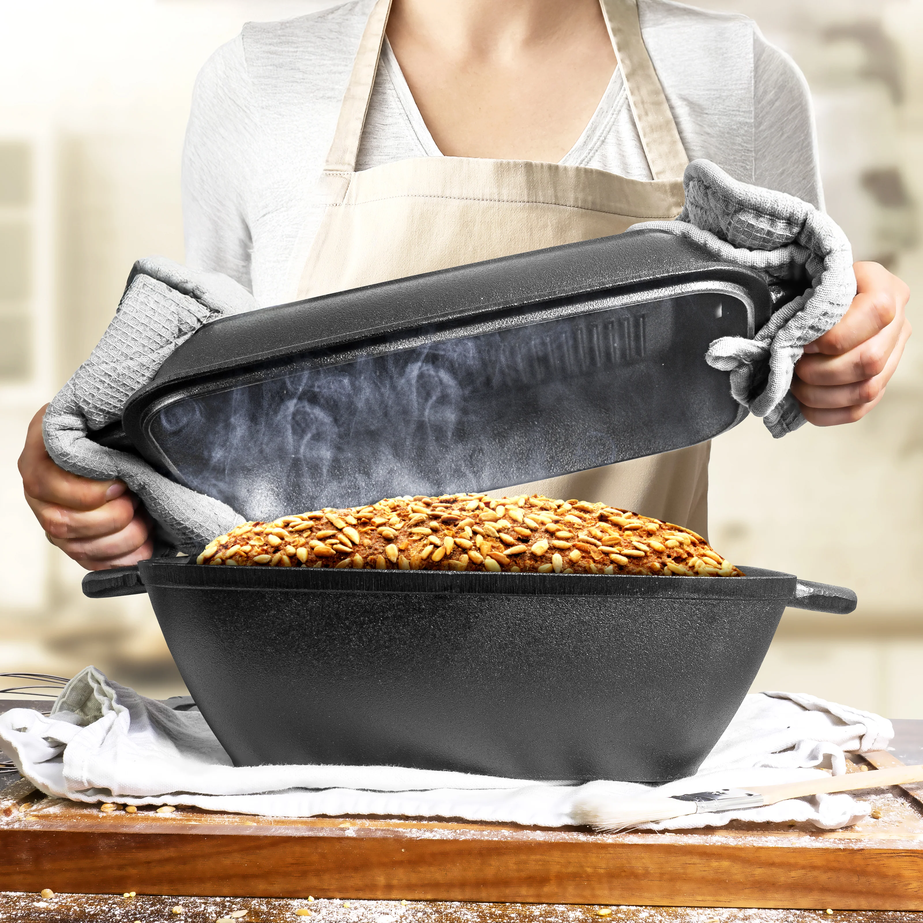 2-in-1 Gusseisen Bräter 3,6l mit Deckel inkl. Gärkorb - Image 15