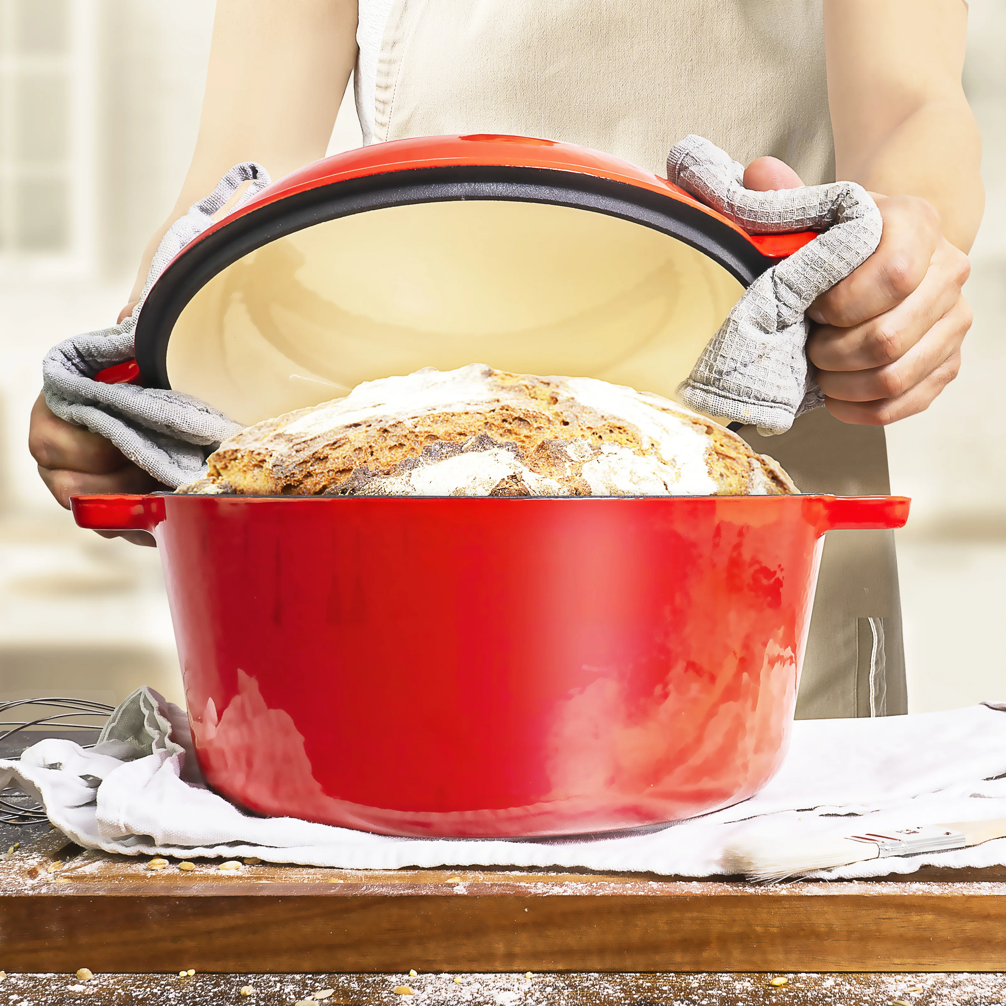 2-in-1 Gusseisen Emaille Brotbacktopf 26cm mit Gärkorb - Image 14