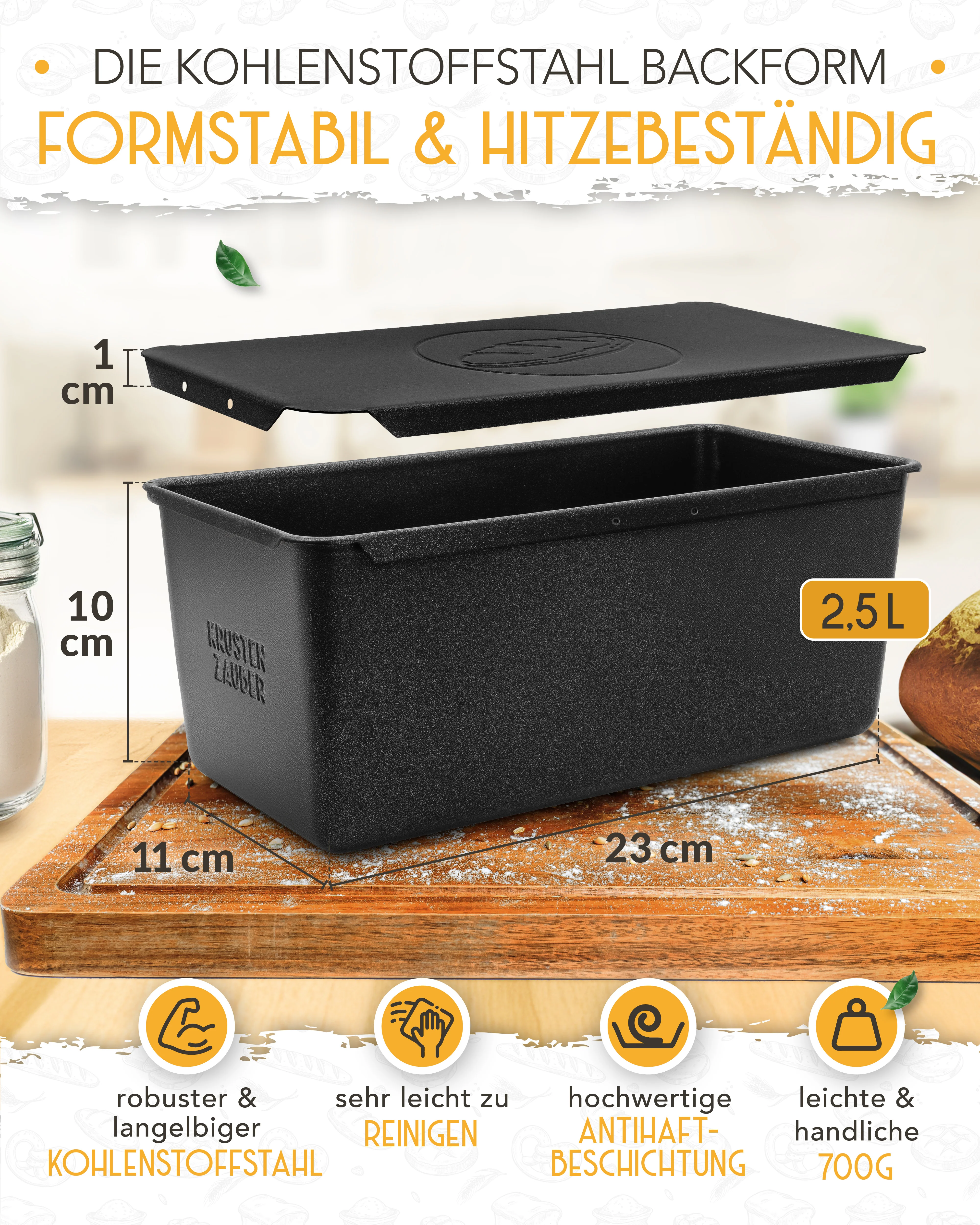 Kohlenstoffstahl Brotbackform mit Deckel - Image 4