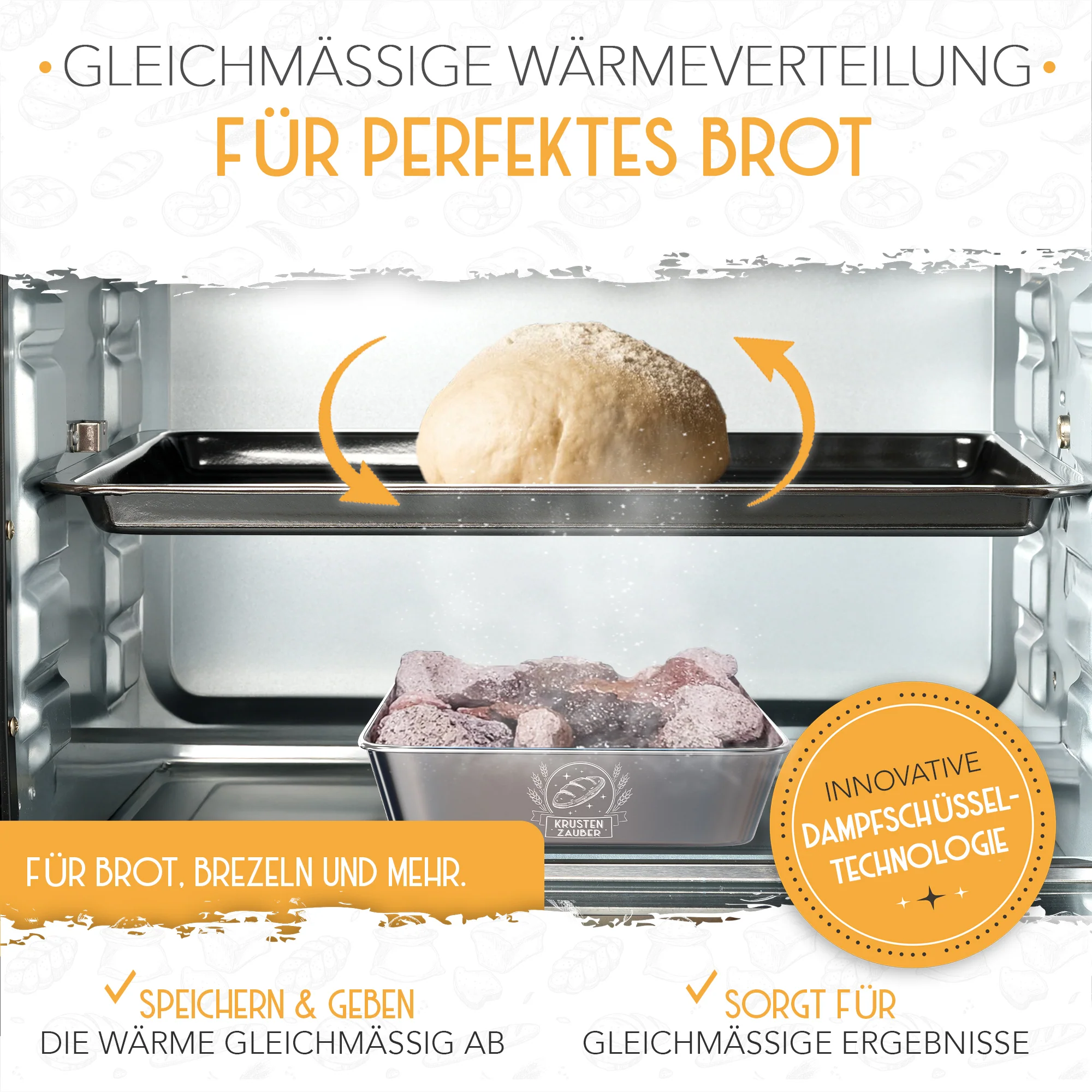 Lavasteine samt Edelstahl Dampfschüssel zum Brot backen - Image 4