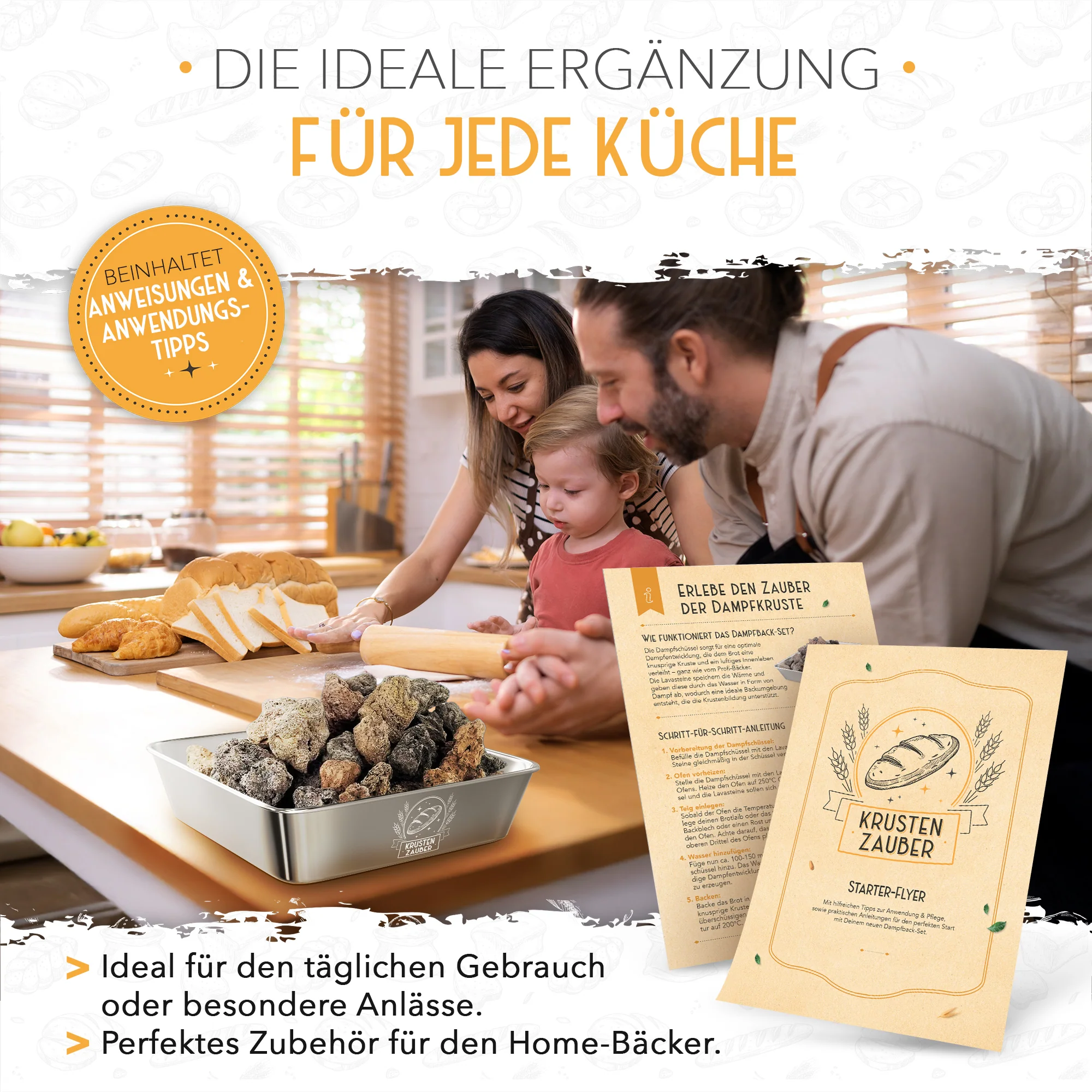 Lavasteine samt Edelstahl Dampfschüssel zum Brot backen - Image 7