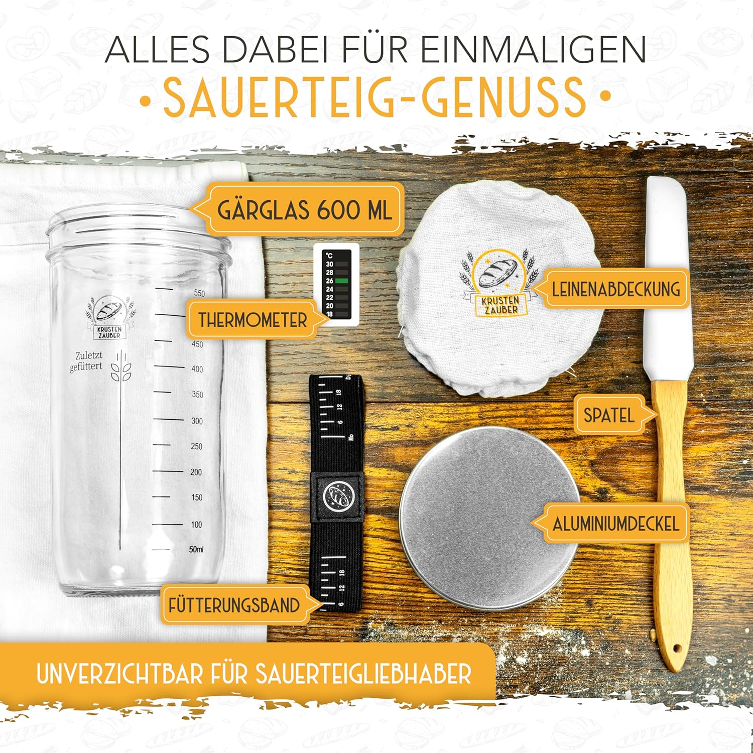600ml Starter Set - Gärglas mit Spatel und Thermometer - Image 3