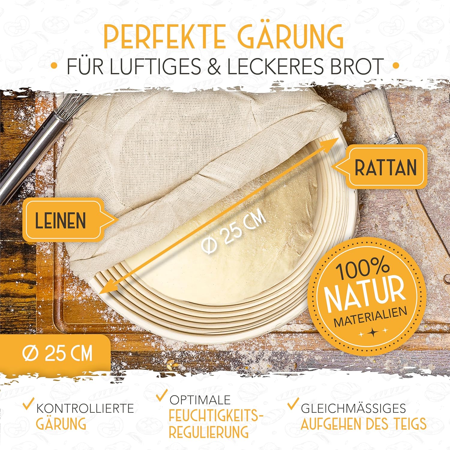 Set aus 2x Gärkorb und 2x Teigritzmesser - Image 3