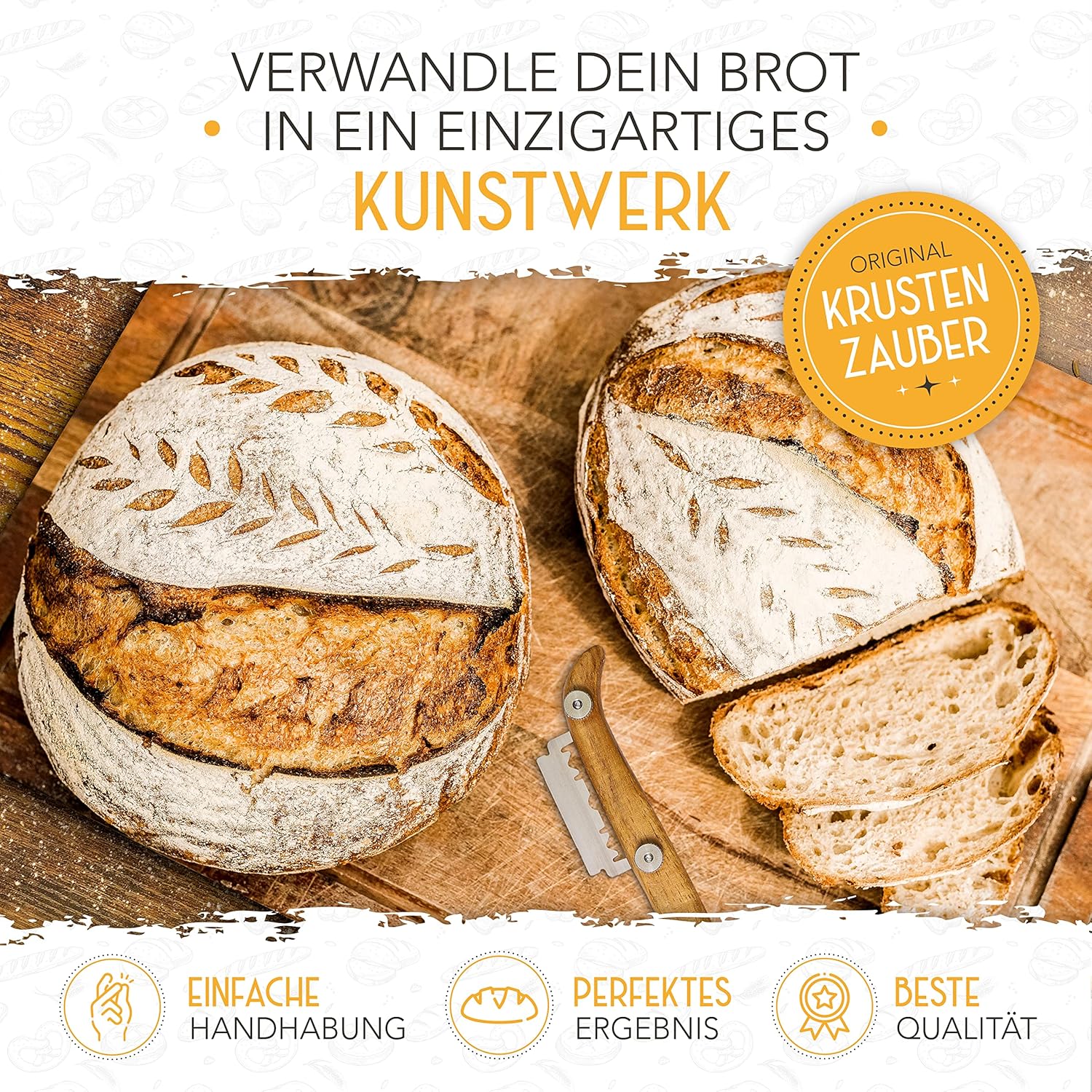 Set aus 2x Gärkorb und 2x Teigritzmesser - Image 5