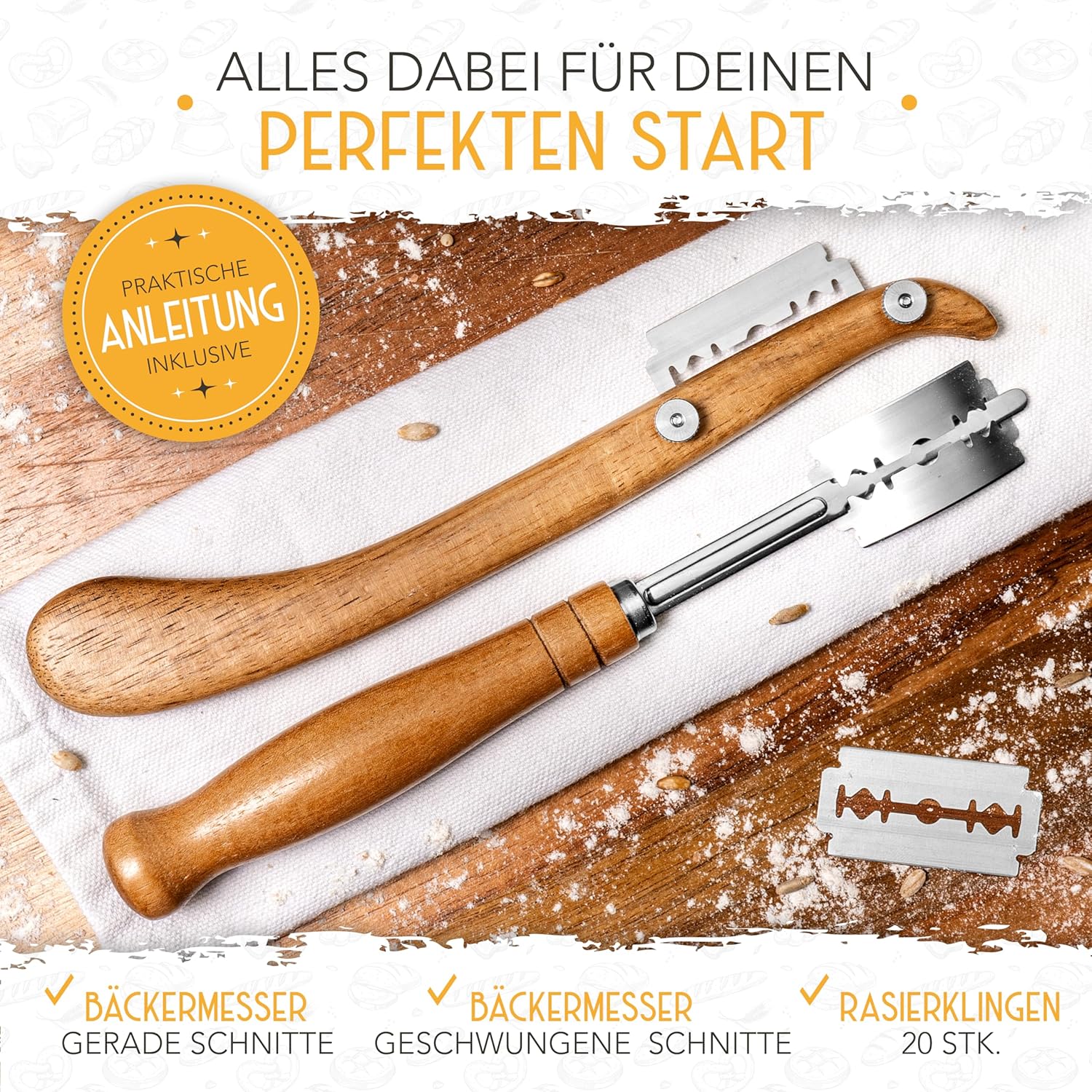 Set aus 2x Gärkorb und 2x Teigritzmesser - Image 6