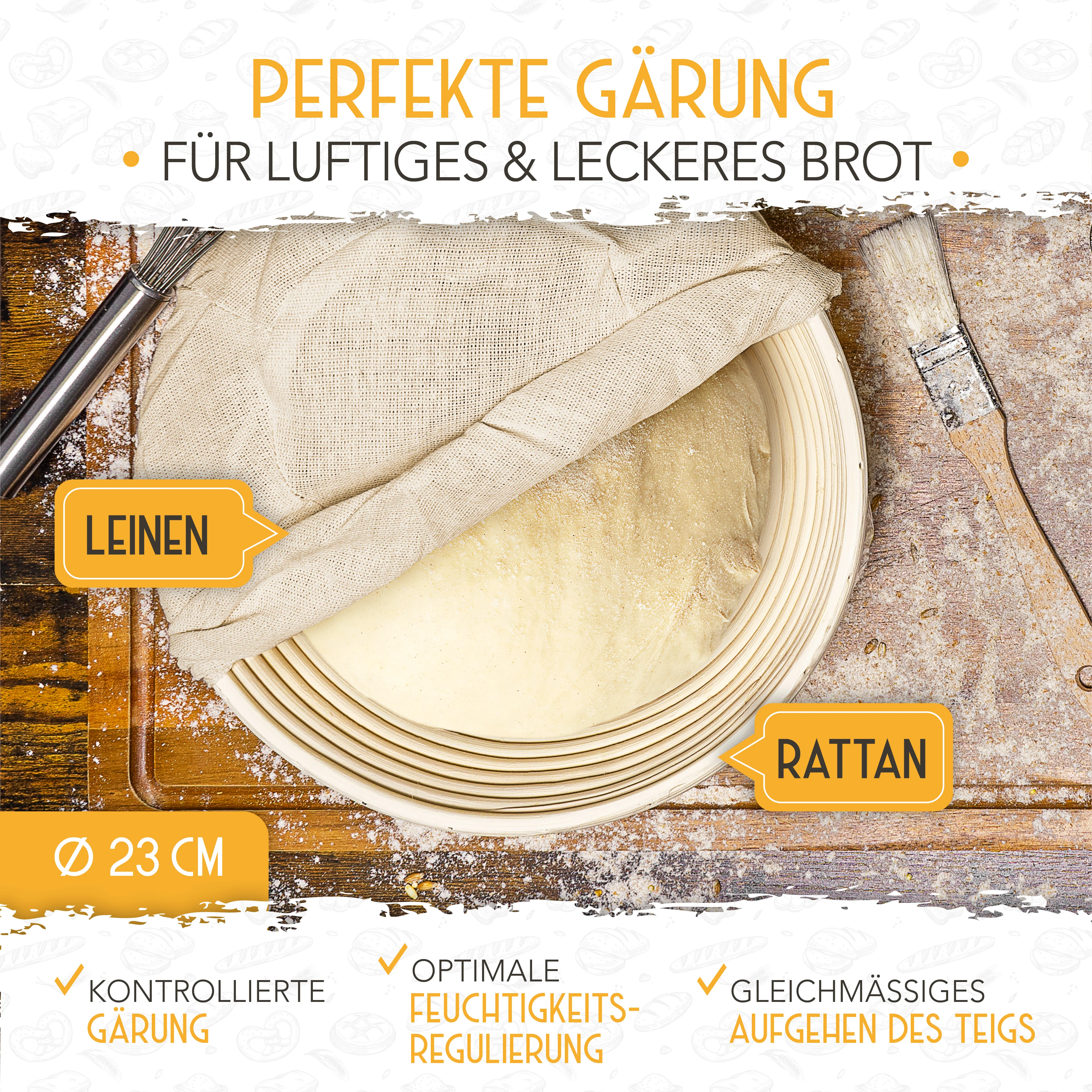 Vorteilspack - 2x Gärkörbchen, 600ml Sauerteig Starter Set, Bäckermesser, Spatel - Image 5