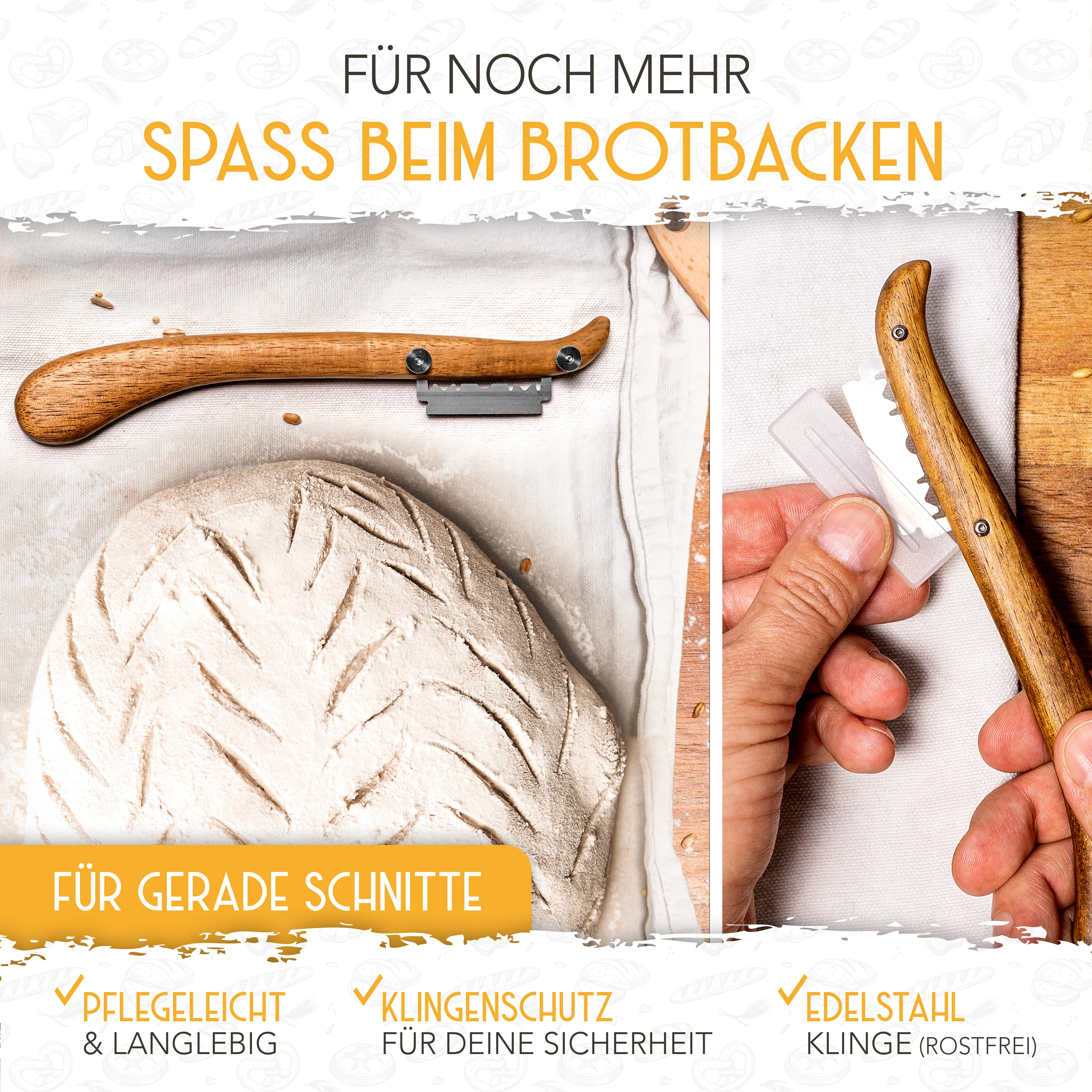 Vorteilspack - 2x Gärkörbchen, 600ml Sauerteig Starter Set, Bäckermesser, Spatel - Image 8